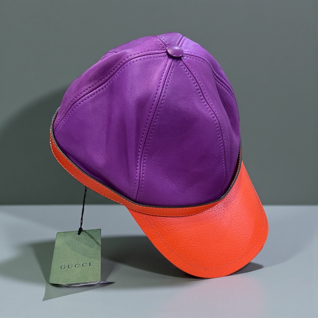 Gucci Vibrant Purple And Orange Leather Hat